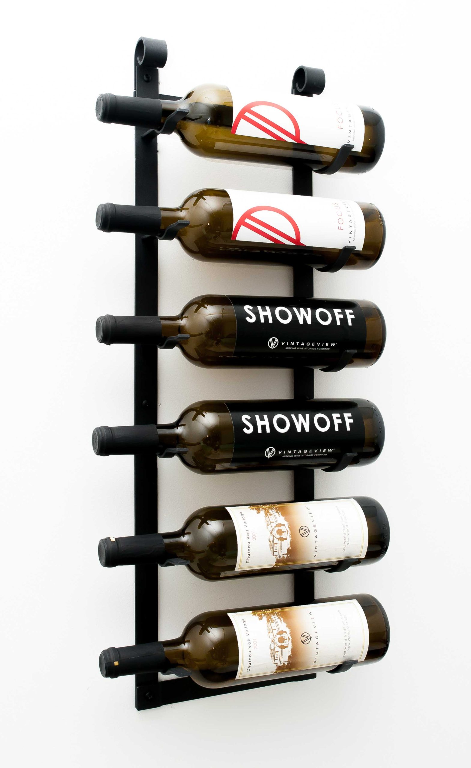 3 Bottle Wall Mounted Wine Bottle Back Stylish Modern Wine Storage with Label Forward Design VintageView Wall Series Satin Black 